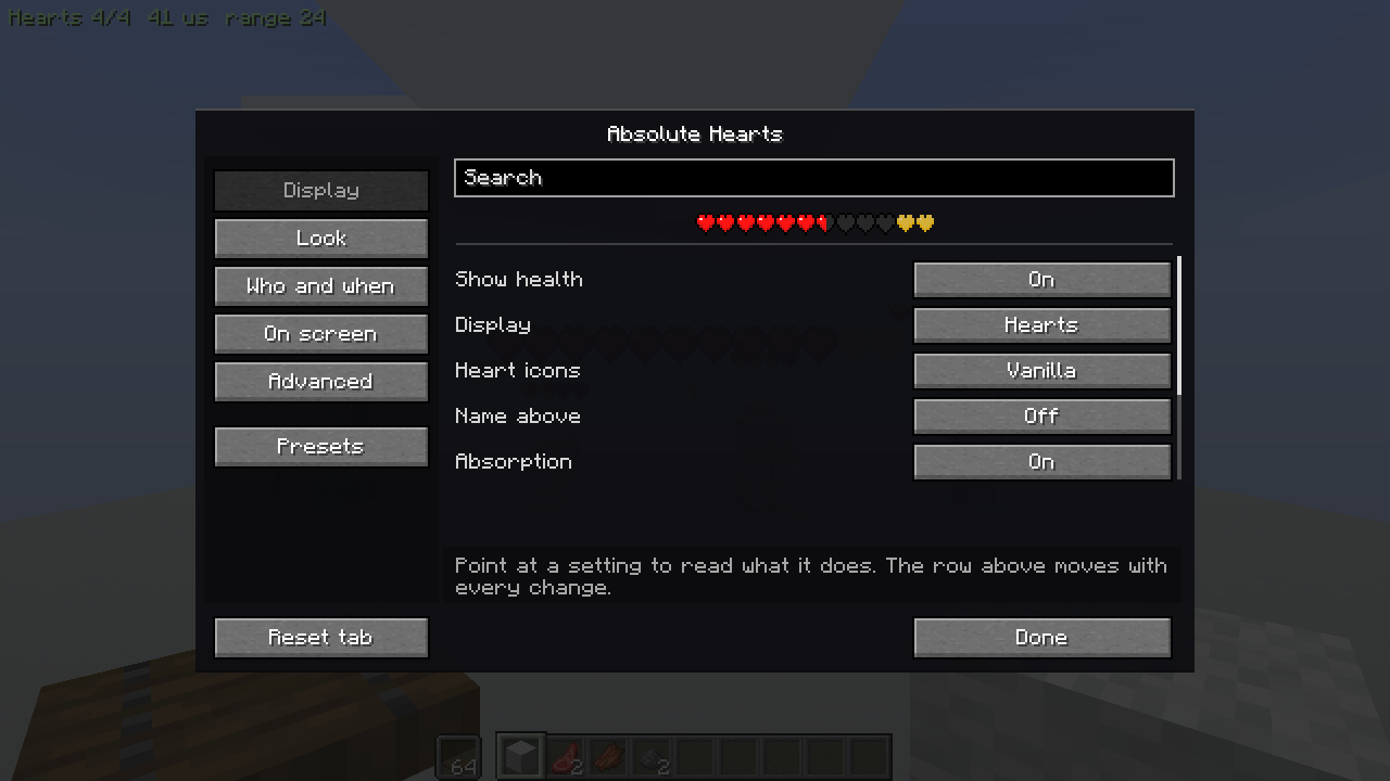 The settings screen